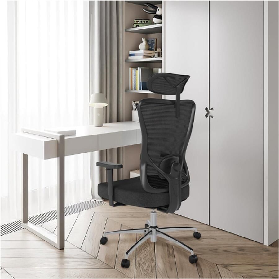 BOG Bureaustoel Ergonomische Bureaustoel Met Hoge Rug Verstelbare Lendensteun Hoofdsteun En Armleuning 130 Graden Schommels Computerstoel Tot 180 Kg Zwart