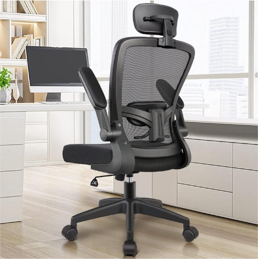 BOG Bureaustoel Ergonomische Bureaustoel Met Verstelbare Hoofdsteun Armleuningen Lendensteun Hoge Rug Draagvermogen Ca. 136 Kg (Zwart)