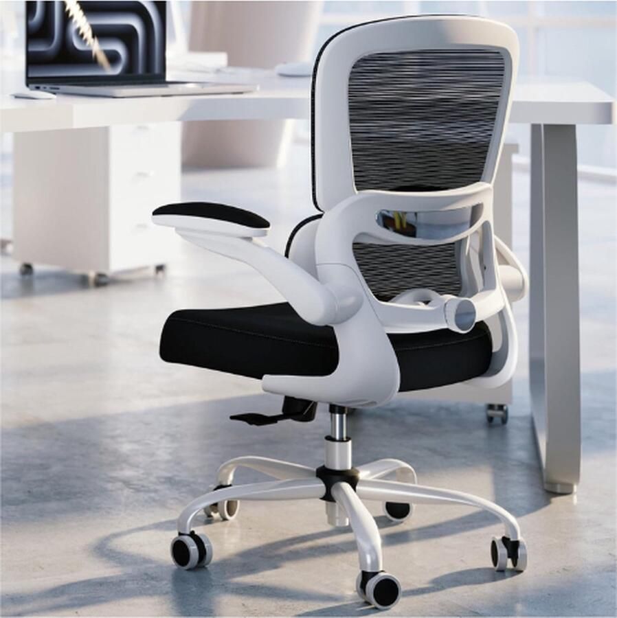 BOG Bureaustoel Ergonomische Mesh Computerstoel Met Wieltjes In Hoogte Verstelbare Draaistoel Werkstoel Zwart En Wit