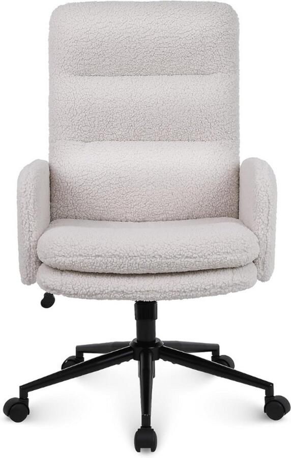 BOG Bureaustoel Faux Kasjmier Bureaustoel Met Hoge Rugleuning Comfortabele Bureaustoel Voor Slaapkamer Thuiswerkstoel Met Verstelbare Hoogte Crème
