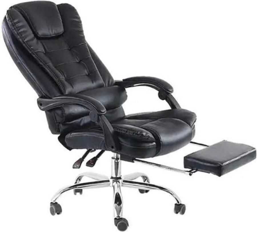 BOG Bureaustoel – Gaming en Kantoorstoel met Voetsteun – Verstelbare Rugleuning en Hoogte – Draaibare Directiestoel met Kantelfunctie – Zwart