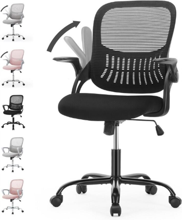 BOG Bureaustoel Met Verstelbare Armleuningen Ergonomische Bureaustoel Met Lendensteun In Hoogte Verstelbaar 360° Draaistoel Gevoerd Zitkussen Voor Kantoor En Werkkamer Zwart