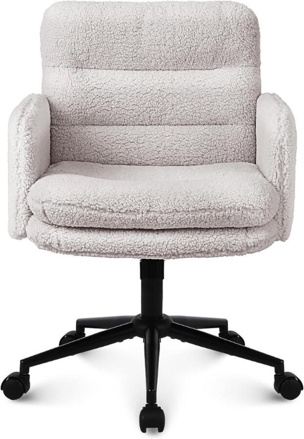 BOG Bureaustoel Van Imitatie Kasjmier Comfortabele Make-Up Stoel Met Verstelbare Hoogte Ergonomische Kantoorstoel Voor Thuis En Slaapkamer Crème