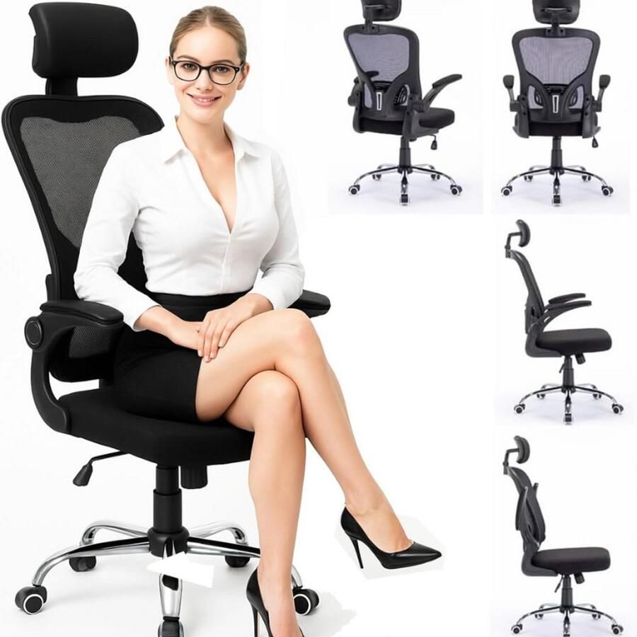 BOG Bureaustoel Zweetbestendig Ergonomisch En Ademend In Hoogte Verstelbaar 5 Nylon Wielen Met 360 Graden Draaifunctie Thuis En Kantoorstoel Met Vergrendeling En Kantelfunctie