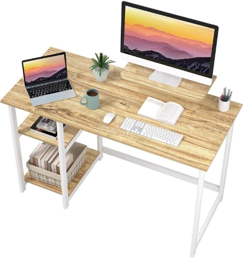 BOG Computer Bureau Met Monitor Stand 100cm Home Office Omkeerbare Opbergplanken Laptop Gaming Desk Voor Kleine Kantoren En Werkplekken Beige
