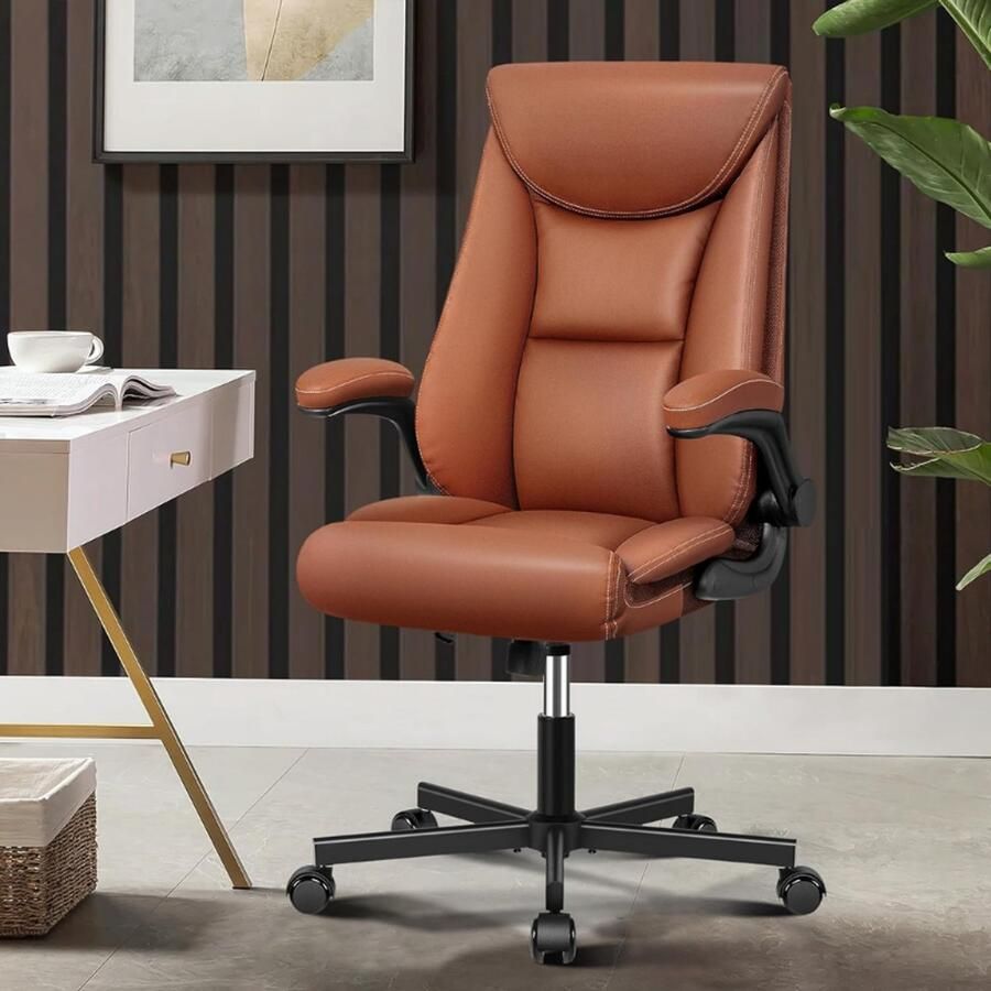 BOG Directiestoel Ergonomische Bureaustoel Hoge Rugleuning 150 Kg Bureaustoel Met Kantelfunctie In Hoogte Verstelbare Bureaustoel Van PU-leer Werkkamer Bruin