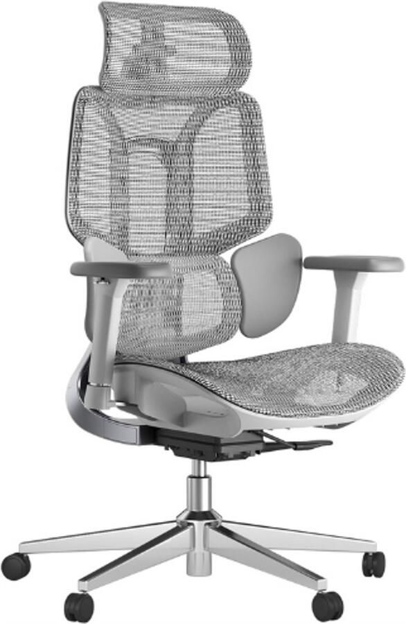 BOG E3 Ergonomische Bureaustoel Grijze Computerstoel Zonder Voetensteun 3D Verstelbare Armleuningen 3D Hoofdsteun Dynamische Lendensteun In 3 Zones