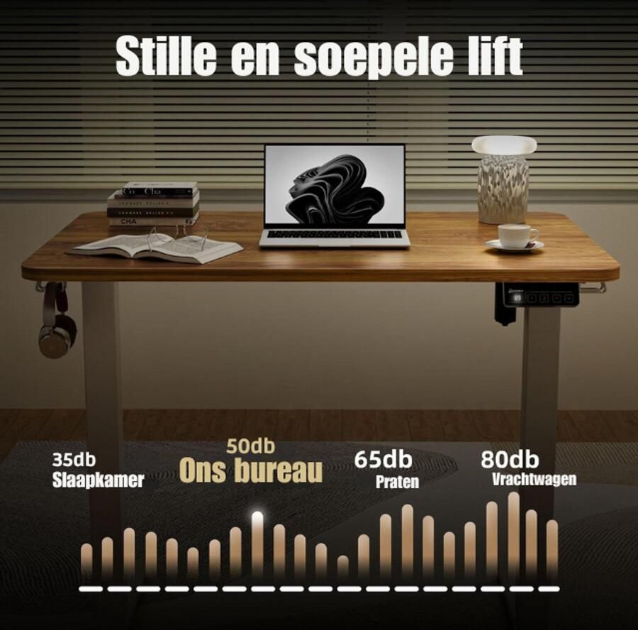 BOG Elektrisch Staand Bureau 90x60 Cm In Hoogte Verstelbaar Ergonomisch Kantoorbureau Met Hooks & Geheugenfunctie Wit