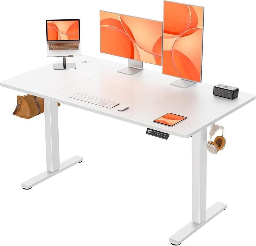 BOG Elektrisch Zit-Sta Bureau 140x70 Cm – In Hoogte Verstelbaar Met Geheugenfunctie (4 Standen) – Modern Wit Splitblad – Ergonomisch Computerbureau