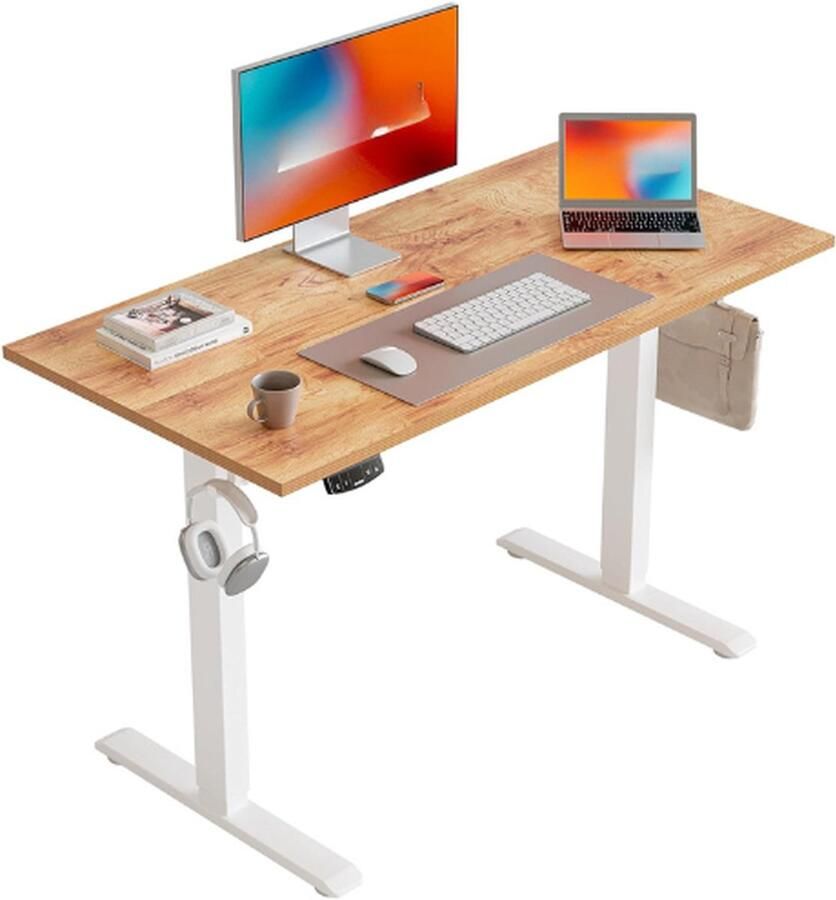 BOG Elektrisch Zit-Stabureau In Hoogte Verstelbaar Statafel 100 x 60 Cm Bedieningspaneel Met Geheugenfuncties En Anti-Botsingssysteem Lichtbruin