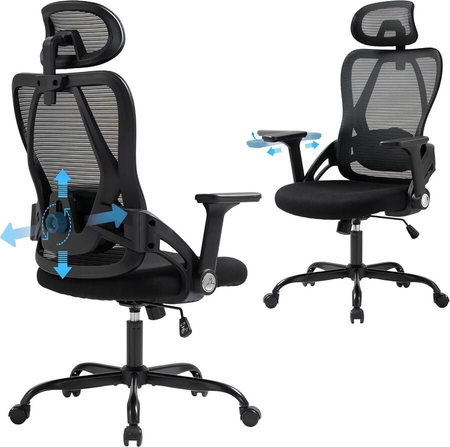 BOG Ergonomische Bureaustoel 150 Kg – Verstelbare Hoofdsteun- S-Vormige Mesh Rugleuning- Lendensteun & Opklapbare Armleuningen – Brede Comfortstoel Voor Zware Personen