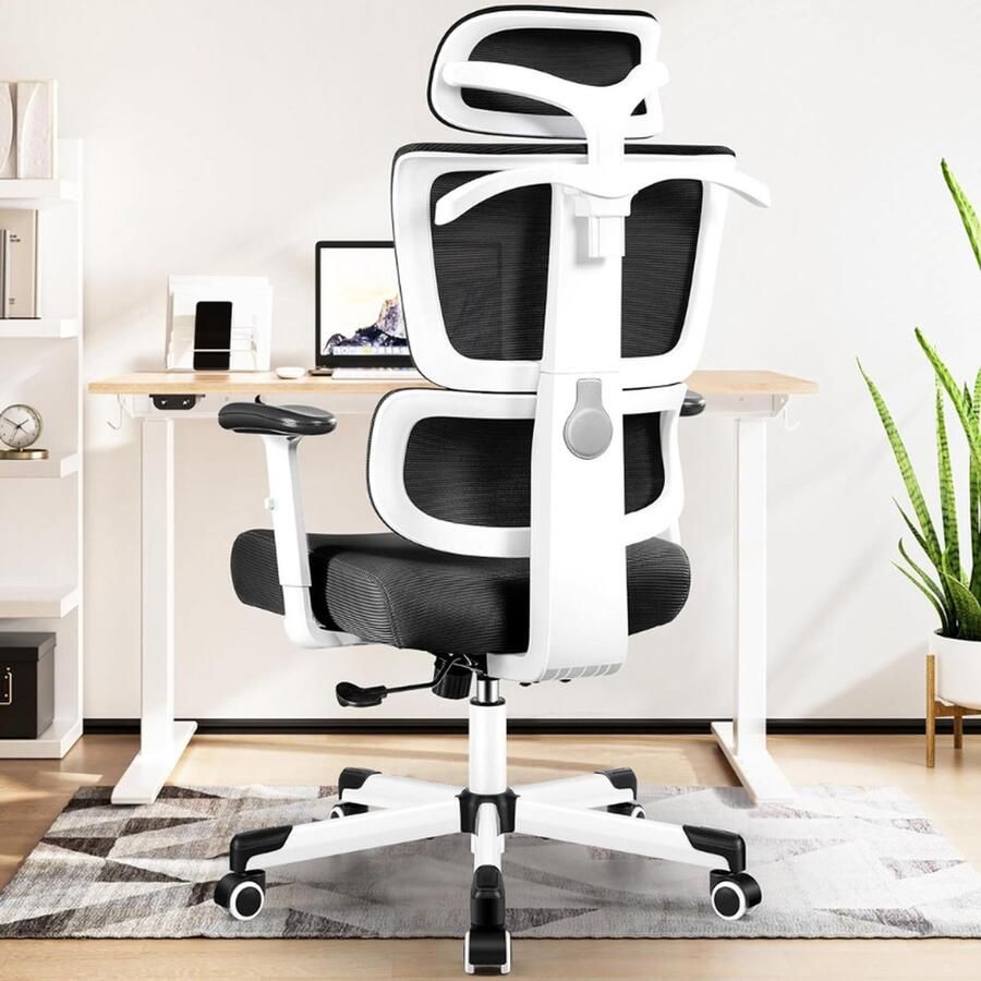 BOG Ergonomische Bureaustoel 360° Vrij Draaibaar Met Hoge Rug Verstelbare 3D Hoofdsteun in Hoogtes Verstelbare Stoel Draagvermogen Tot 136 kg Wit