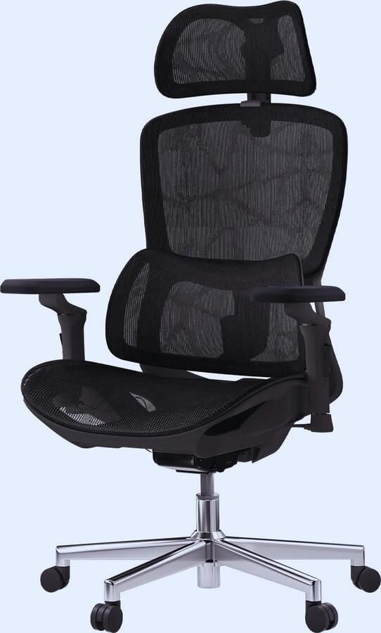 PEAM Ergonomische Bureaustoel – 3D Verstelbare Armleuningen Hoofdsteun & Lendensteun – Zwart
