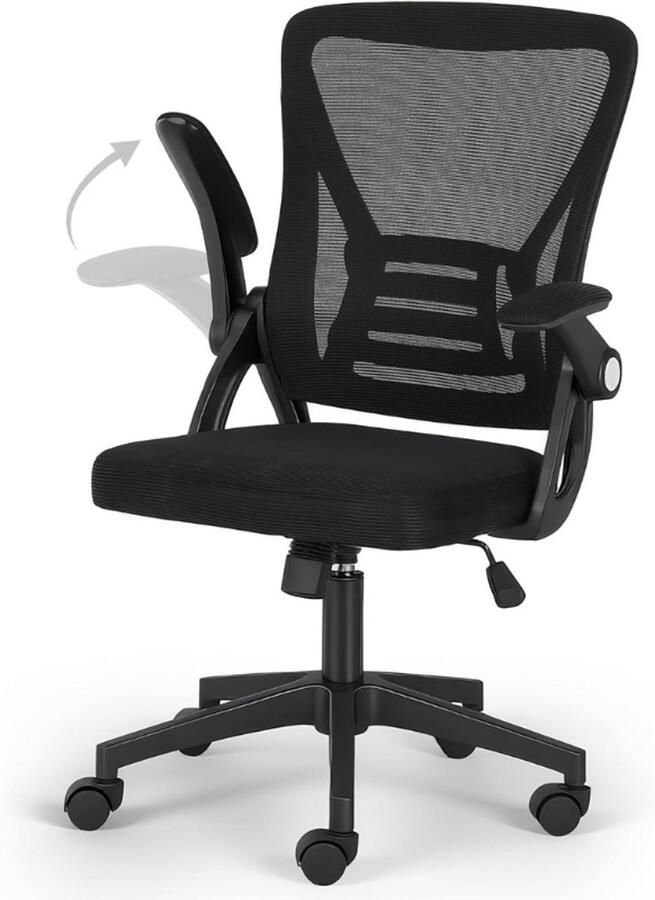 BOG Ergonomische Bureaustoel 90° Inklapbare Armleuningen Lendensteun Hoogte Verstelbaar Comfortabele Stoel Met Gewatteerde Zitting En Draaibare Wielen Voor Thuis En Kantoor