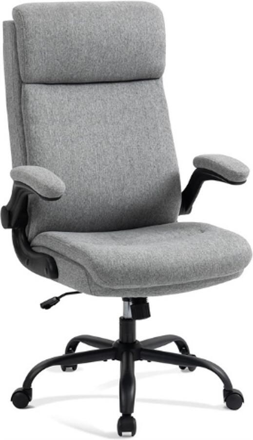 BOG Ergonomische Bureaustoel Comfortabele Stoel Met Rugleuning Inklapbare Armleuningen Hoge Rug Verstelbare Hoogte Kantelfunctie Stof Grijs Maximaal 150 Kg