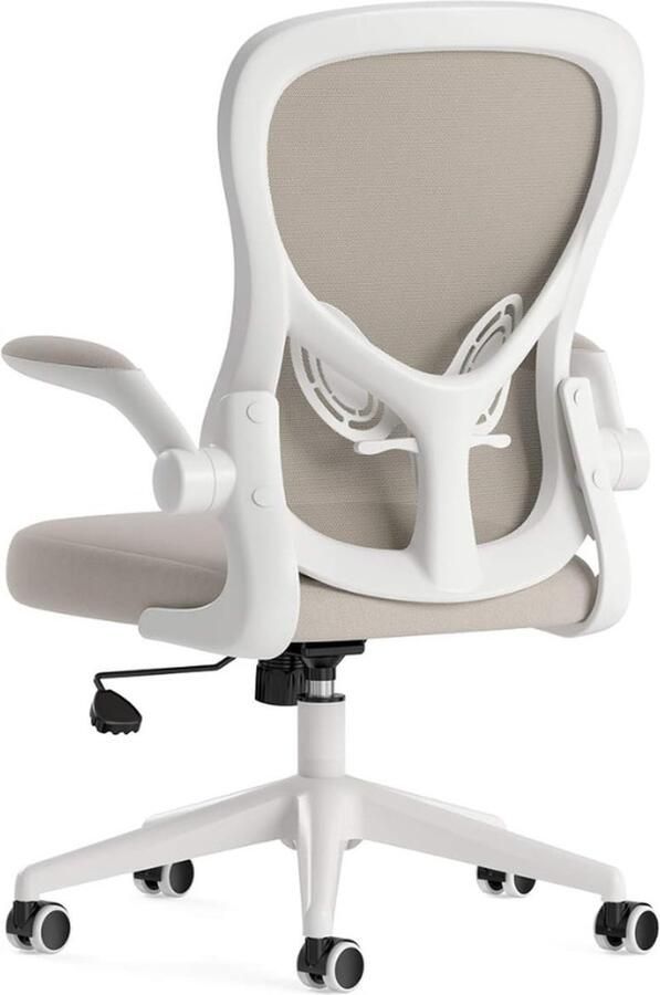 BOG Ergonomische Bureaustoel Computerbureaustoel Met Opklapbare Armsteun en Lumbale Ondersteuning Verstelbare Hoogte Grijs