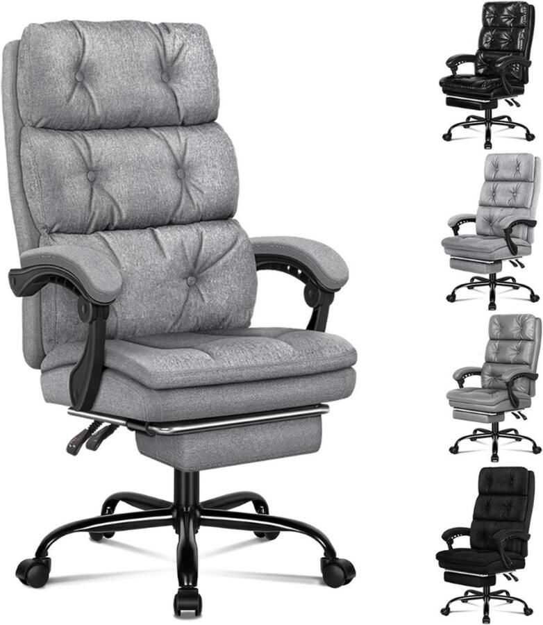 BOG Bureaustoel Palmer Series Computer Office Chair Met Voetensteun Stoffen Bekleding Linnen Grijs