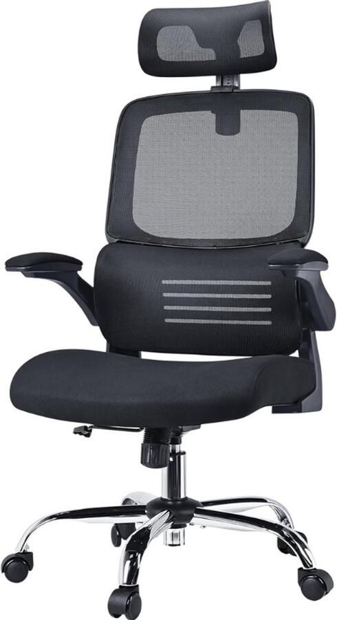 BOG Ergonomische Bureaustoel Hoge Rugleuning Dynamische Lendensteun Dikke Zitting Van 10 Cm Inklapbare Armleuningen In Hoogte Verstelbaar Zwart