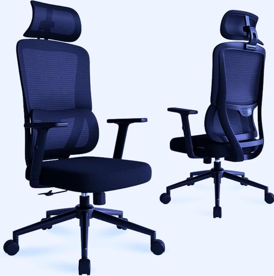 BOG Ergonomische Bureaustoel Met Automatische Lendensteun En Verstelbare Hoofdsteun – Zwart 2D Armleuningen Perfect Voor Thuisgebruik