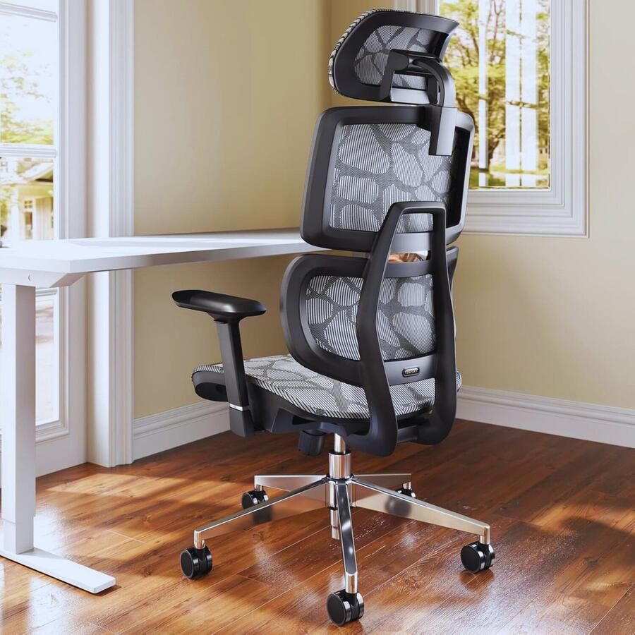 PEAM Ergonomische Bureaustoel Met Gaas Hoge Rug Lumbale Ondersteuning Verstelbare 3D-Armleuningen & Hoofdsteun Perfect Voor Thuiswerk En Gaming Draaibaar Tot 150 KG