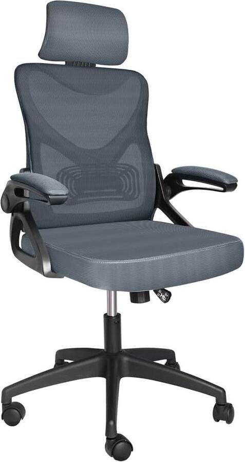 Ergonomische Bureaustoel Hoge Rugleuning Directiestoel Met Verstelbare Lendensteun En Hoofdsteun Gaasstoel Voor Thuiskantoor Grijs