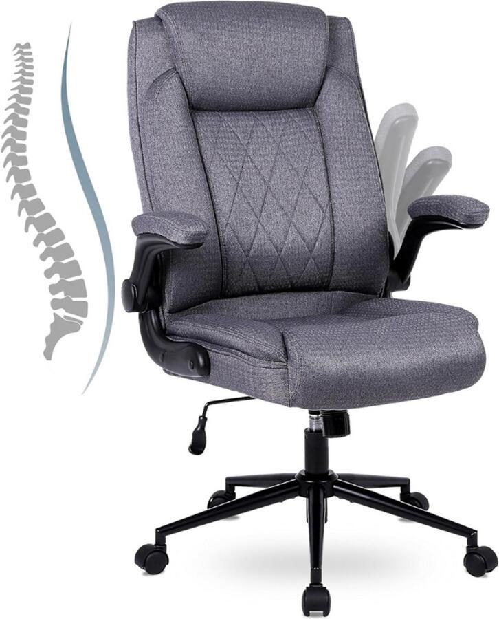BOG Ergonomische Bureaustoel Met Hoge Rugleuning In Hoogte Verstelbaar Draaistoel Met Hoofdsteun Comfortabele Directiestoel Voor Kantoor In Donkergrijs