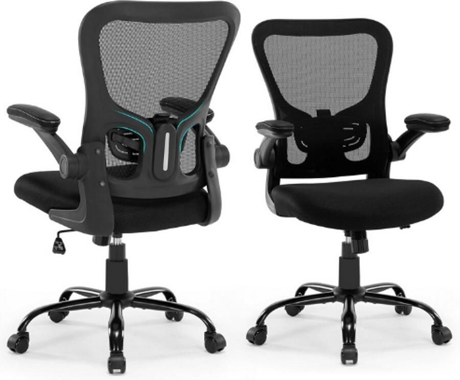 BOG Ergonomische Bureaustoel Met Inklapbare Armleuningen Mesh Managersstoel Met Verstelbare Lendensteun En Wielen Draaibare Computerstoel Voor Kantoor En Thuiswerkplek