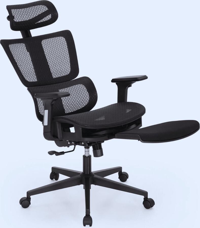 PEAM Ergonomische Bureaustoel Met Intrekbare Voetensteun Verstelbare Hoofdsteun En 3D-Armleuning – Ideaal Voor Thuiswerk En Kantoor Met 90-130° Kantelhoek En Lendensteun