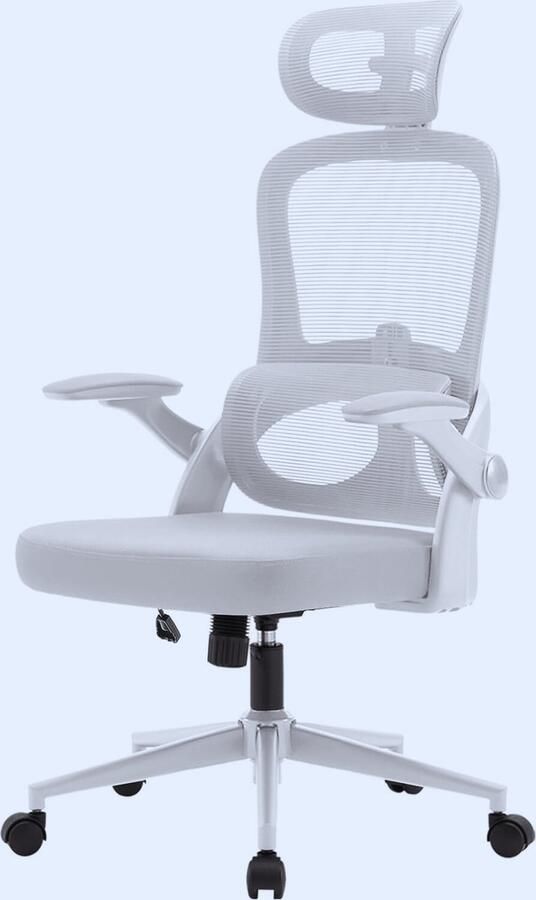PEAM Ergonomische Bureaustoel Met Mesh Rugleuning Verstelbare Lendensteun En Hoofdsteun Draaischommelstoel Voor Thuis En Kantoor (Wit)