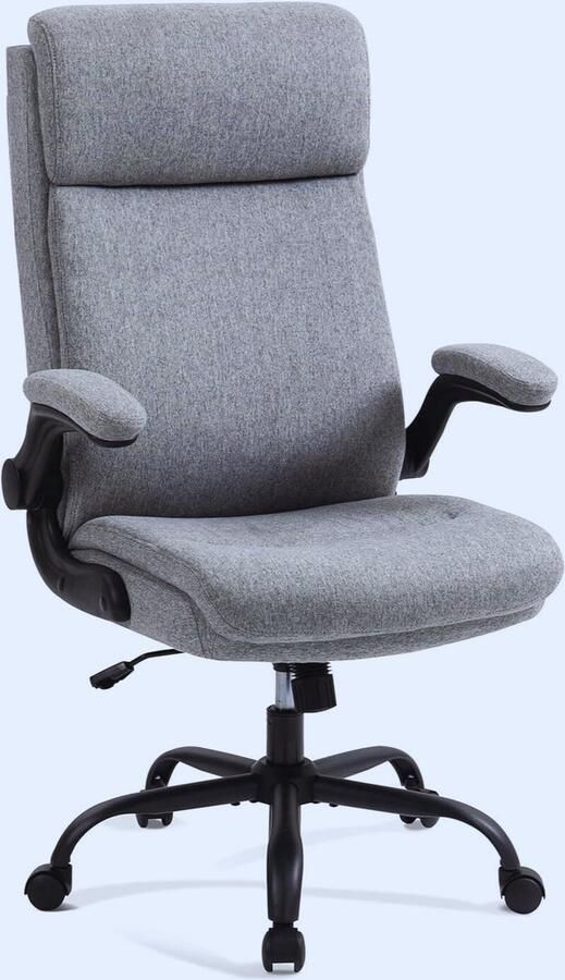 PEAM Ergonomische Bureaustoel Met Opklapbare Armleuningen En Verstelbare Rugleuning Comfortabele Stoel Voor Thuis En Kantoor (Grijs Stof Max. 150 Kg)