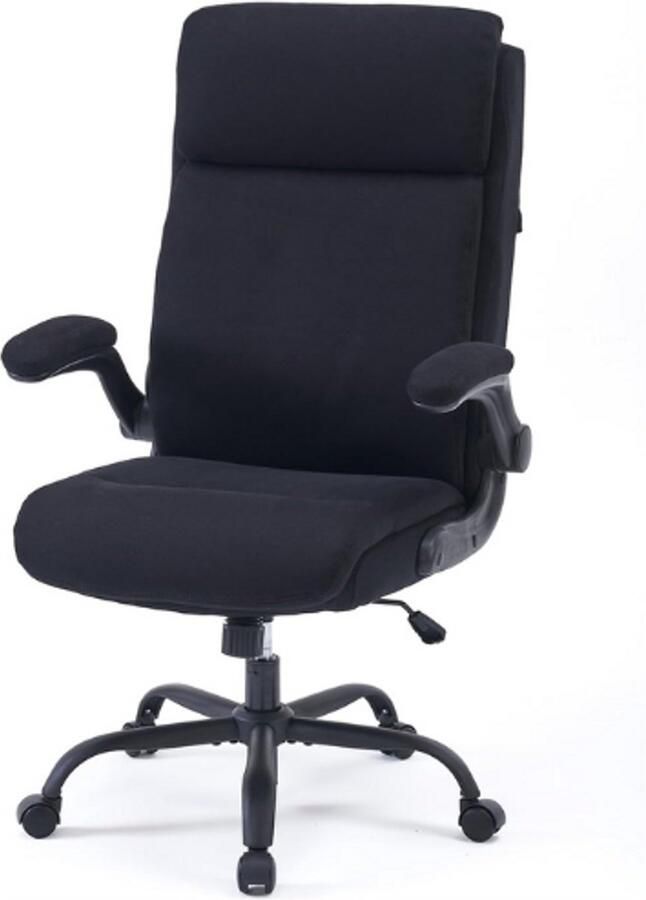 BOG Ergonomische Bureaustoel Met Rugleuning Inklapbare Armleuningen Hoge Rugleuning Verstelbare Hoogte Kantelfunctie Stof Zwart Max 150 Kg