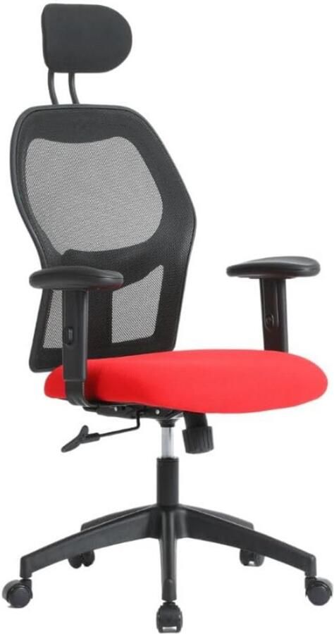 BOG Ergonomische Bureaustoel Met Verstelbare Hoofdsteun 2D-Armleuningen Zitting Van Rode Stof Basis Van Nylon Polyurethaan Wielen