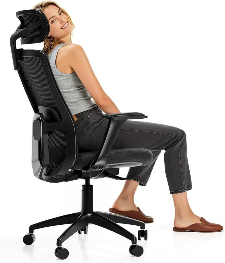 BOG Ergonomische Bureaustoel Met Verstelbare Hoofdsteun- Armleuningen & Lendensteun – Comfortabele Ademend Gaas- Ruime Zitting – Speciaal Ontworpen Voor Europees Postuur (Zwart)