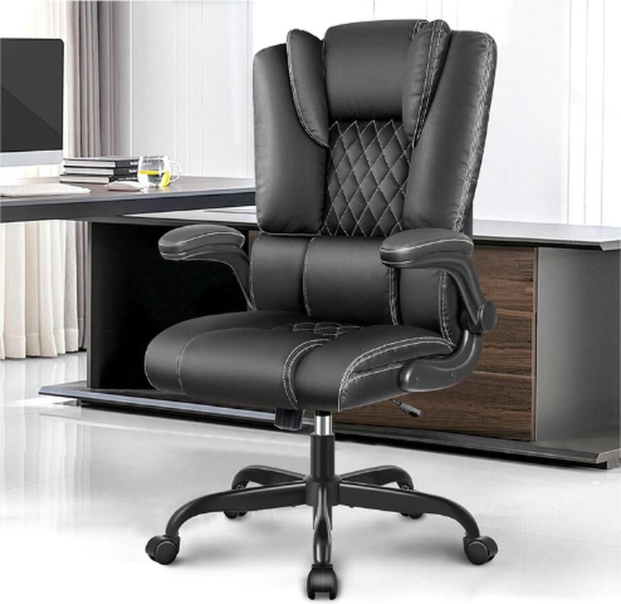 BOG Ergonomische Bureaustoel Met Verstelbare Rugleuning En Inklapbare Armleuningen Bureaustoel Met Hoge Rugleuning 360 Graden Draaibaar Met Lendensteun Zwart