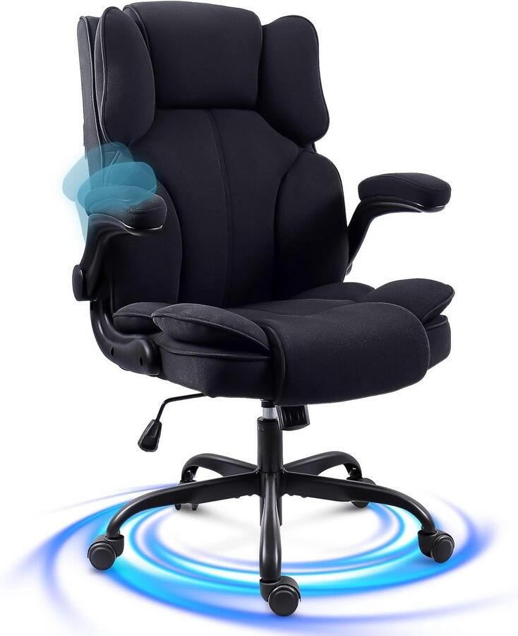 BOG Ergonomische Bureaustoel Met Wielen En Armleuningen – Verstelbare Directiestoel Tot 150 Kg – Comfortabele Werkstoel Voor Thuis Of Kantoor – Zwart