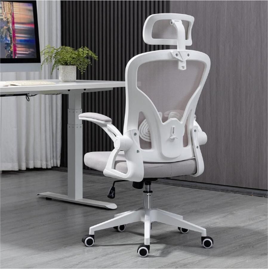 BOG Ergonomische Bureaustoel Van Mesh Lendensteun Met Inklapbare Armen Verstelbaar Gemakkelijk Op Te Bergen Ademende Mesh-Rugleuning Comfortabel Kussen Stille Wielen Model: CY-8013-GW