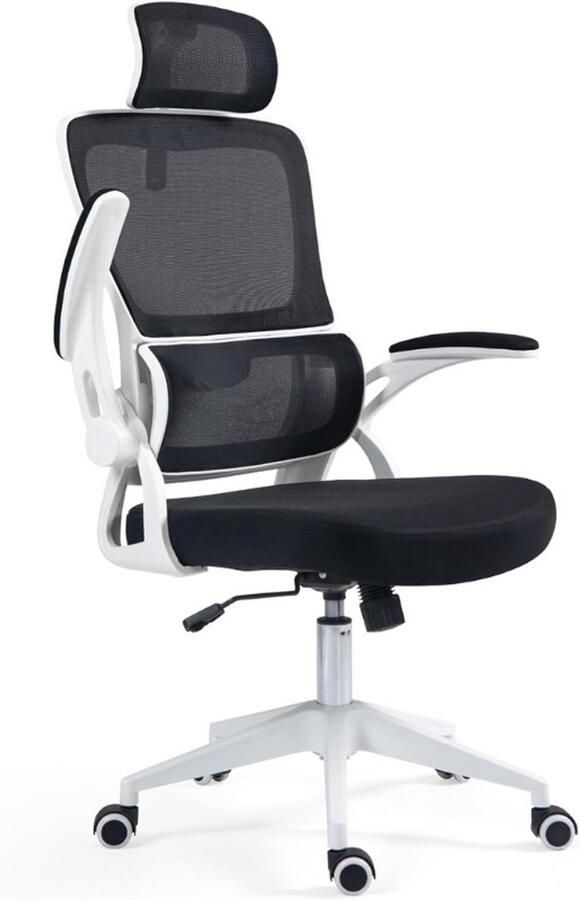BOG Ergonomische Bureaustoel Verstelbare Hoofdsteun En Lendensteun Mesh Rugleuning Met Hoge Rug Draaistoel Met Opklapbare Gevoerde Armleuningen Comfortabele Computerstoel In Wit