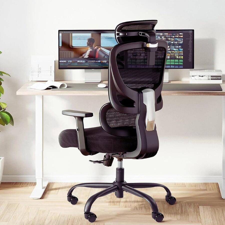 BOG Ergonomische Bureaustoel Verstelbare Lendensteun 90-135° Kantelfunctie Verstelbare Hoofdsteun 2D-Armleuningen Ideaal Voor Thuiswerk En Studie