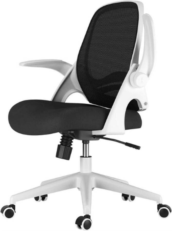 PEAM Ergonomische Bureaustoel Met Opklapbare Armsteunen Compact Design 120° Kantelfunctie 360° Draaibaar In Hoogte Verstelbare Zitting Versterkte Nylonharsbasis Wit