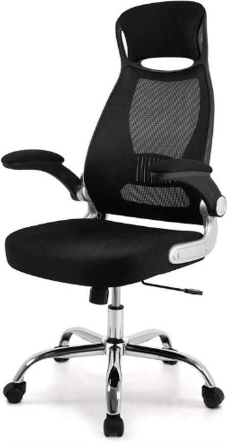 BOG Ergonomische Bureaustoel Zwart Mesh Computerstoel Met Hoge Rugleuning Opklapbare Armleuningen En Rugsteun Comfortabele Typestoel 64x50x118cm
