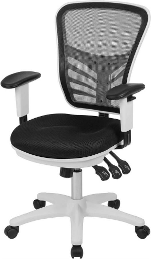 BOG Ergonomische Bureaustoel Zwart Mesh Mid-Back Executive Draaistoel Met Wit Frame Verstelbare Armleuningen En Multifunctioneel Design