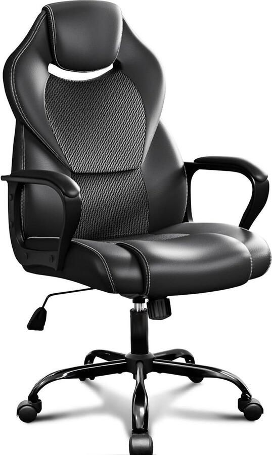BOG Ergonomische Directiestoel & Gamingstoel Draaibaar-Kantelbaar- Zwart PU-Leder Comfort Voor 150 Kg Met Zachte Armleuningen