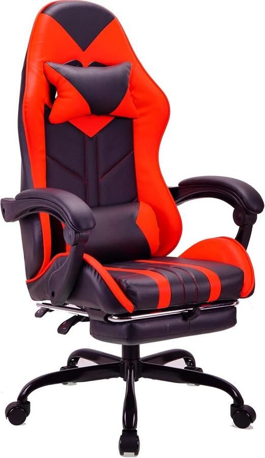 BOG Ergonomische Gaming Bureaustoel Met Voetsteun – Luxe Leren Racestoel In Rood Voor Werk & Spel