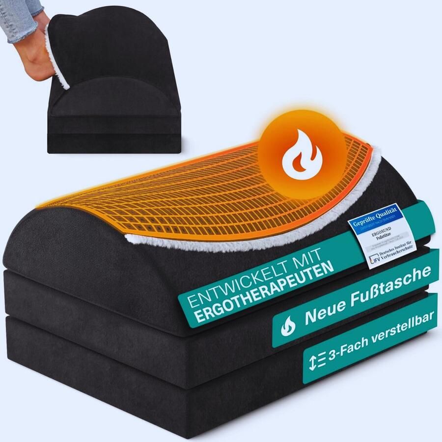 BOG Ergonomische Voetsteun Met Pluizige Voetenzak 3-voudig in Hoogte Verstelbaar Antislip Ideaal Voor Bureau En Thuiskantoor