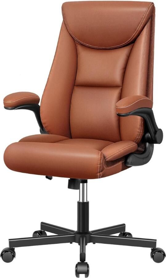 BOG Executive Bureaustoel Ergonomische Kantoorstoel Met Hoge Rugleuning PU Lederen Stoel Met Kantelfunctie En Verstelbare Hoogte Belastbaar Tot 150 Kg Bruin