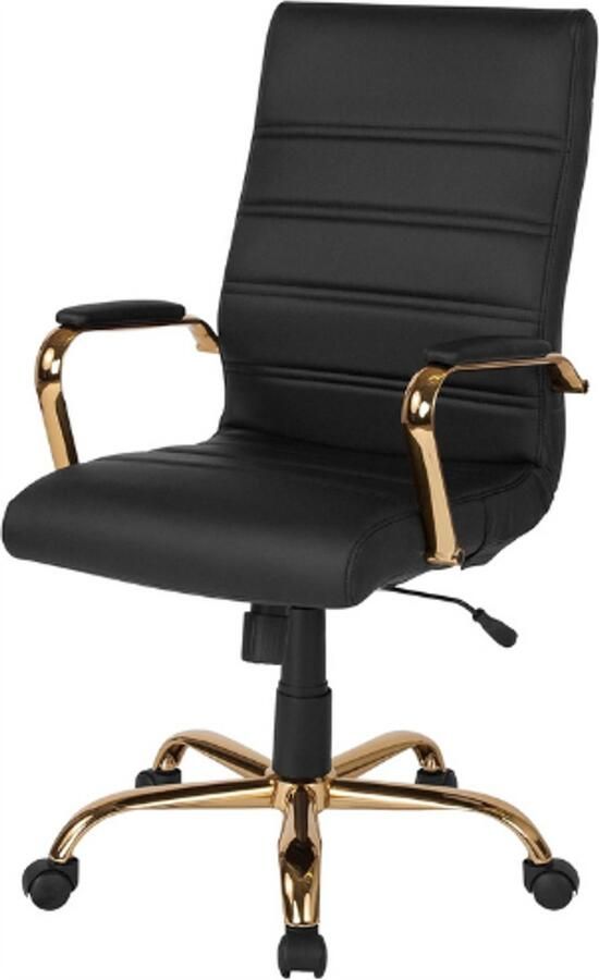 BOG Executive Bureaustoel Met Hoge Rug Zwart LeatherSoft Leer Draaistoel Met Gouden Frame En Metalen Armleuningen Luxe Kantoorstoel Set Van 1
