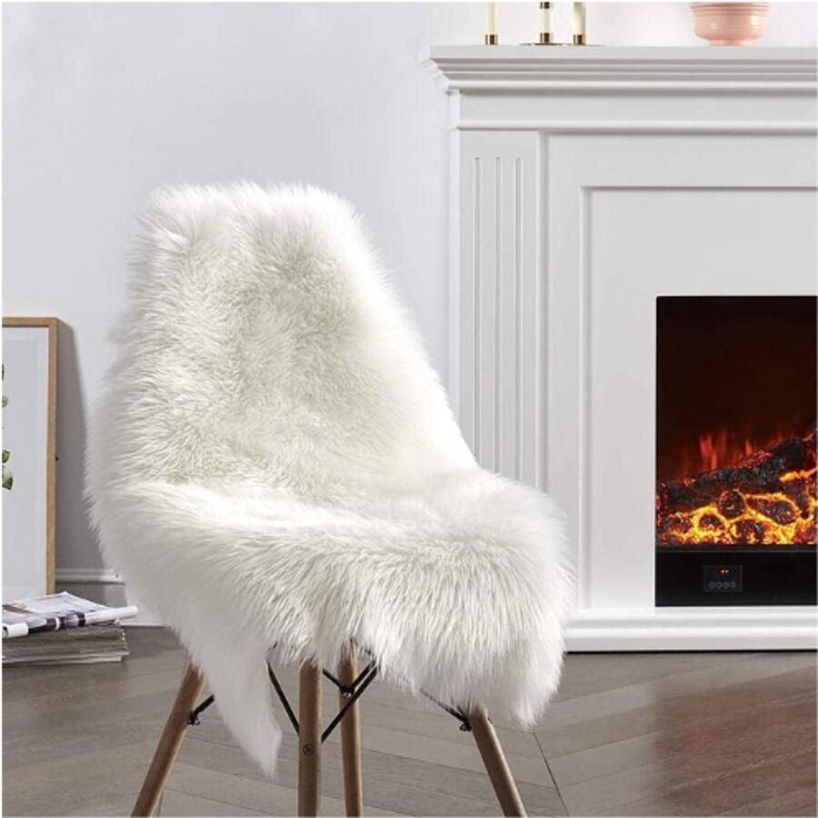 BOG Faux Lamsvacht Tapijt Wit 60 x 90 cm Zacht Pluizig Langharig Lamsvacht Tapijt voor Woonkamer Slaapkamer Stoelen Bank Kinderkamer Decoratie