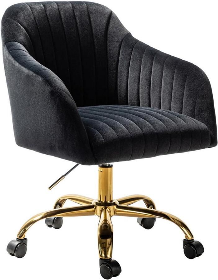 BOG Fluwelen Bureaustoel Moderne Draaistoel Met Armleuningen In Hoogte Verstelbaar Gewatteerde Zitting Wieltjes Voor Flexibiliteit Comfortabele Stoel Voor Vrouwen Meisjes En Jongeren Zwart Design