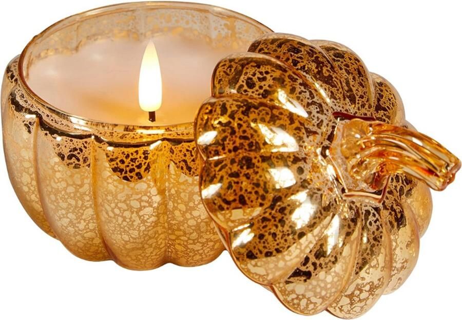 BOG Gouden Led Pompoen Van Glas Met Vlamloze Kaars Batterijgevoed Met Timerfunctie Herfstdecoratie Voor Halloween Sfeervolle Tafellamp Voor Binnengebruik