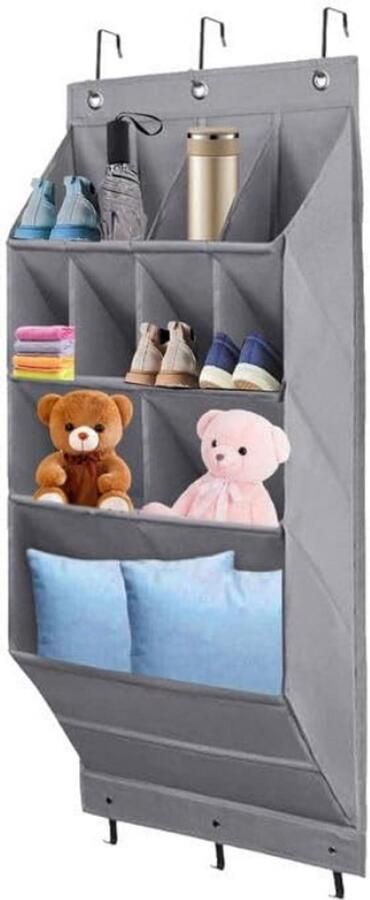 BOG Hangende Schoenen Organizer Achter De Deur Set Van 2 Stuks 11 Vakken Per Rek Inclusief 6 Haken Voor Kastdeur Slaapkamer Slaapzaal Zwart 1X Grijs